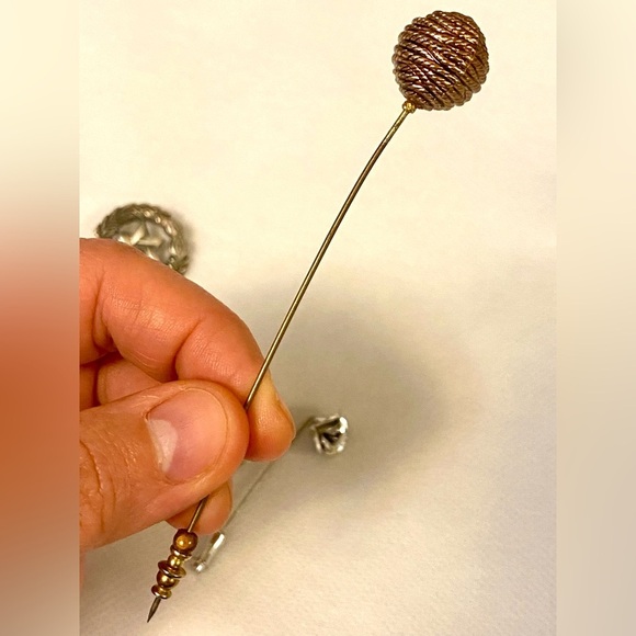 Elegant Silver and Brown Stick Pins Set. Vintage - Picture 5 of 6